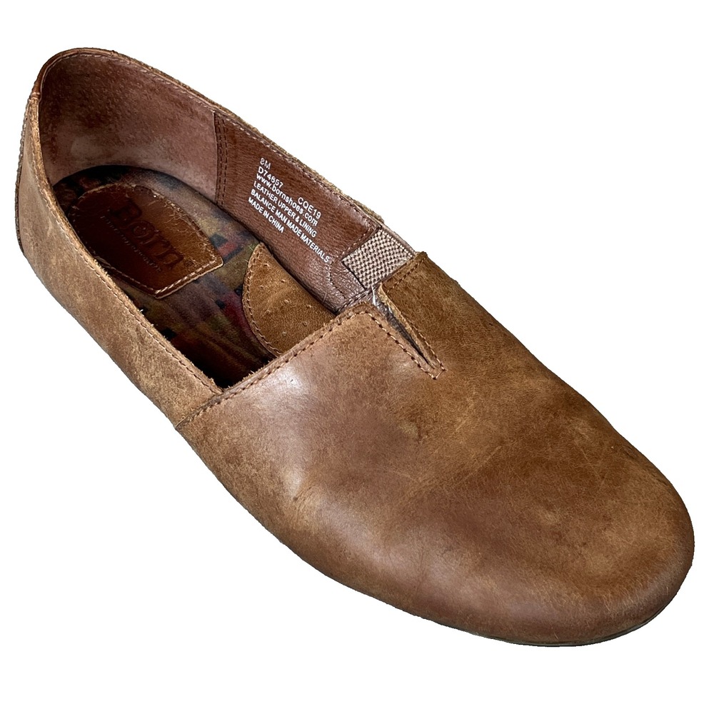 Born Sebra Slip On Flats‎ Biscotto Brown Full Grain Leather Womens 8